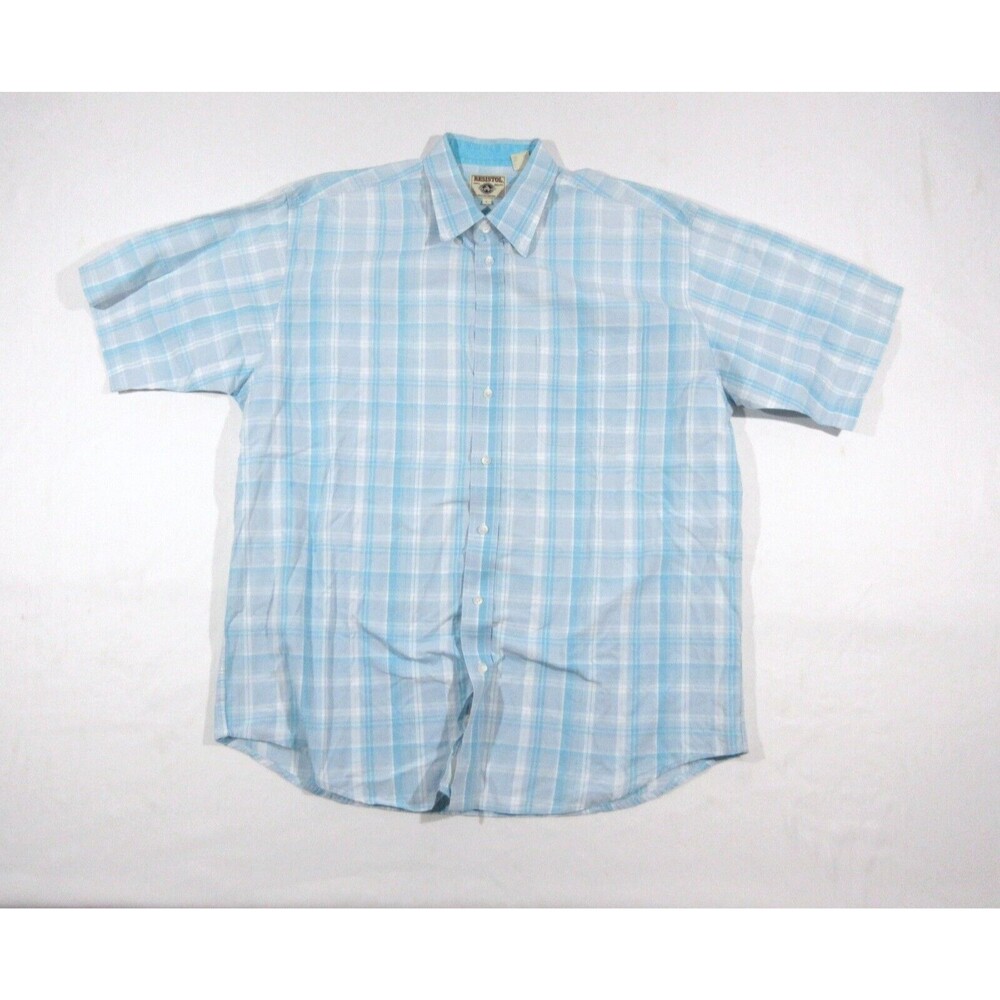 Resistol Mens Western Button Short Sleeve Blue Plaid Pocket Shirt Country Sz L
